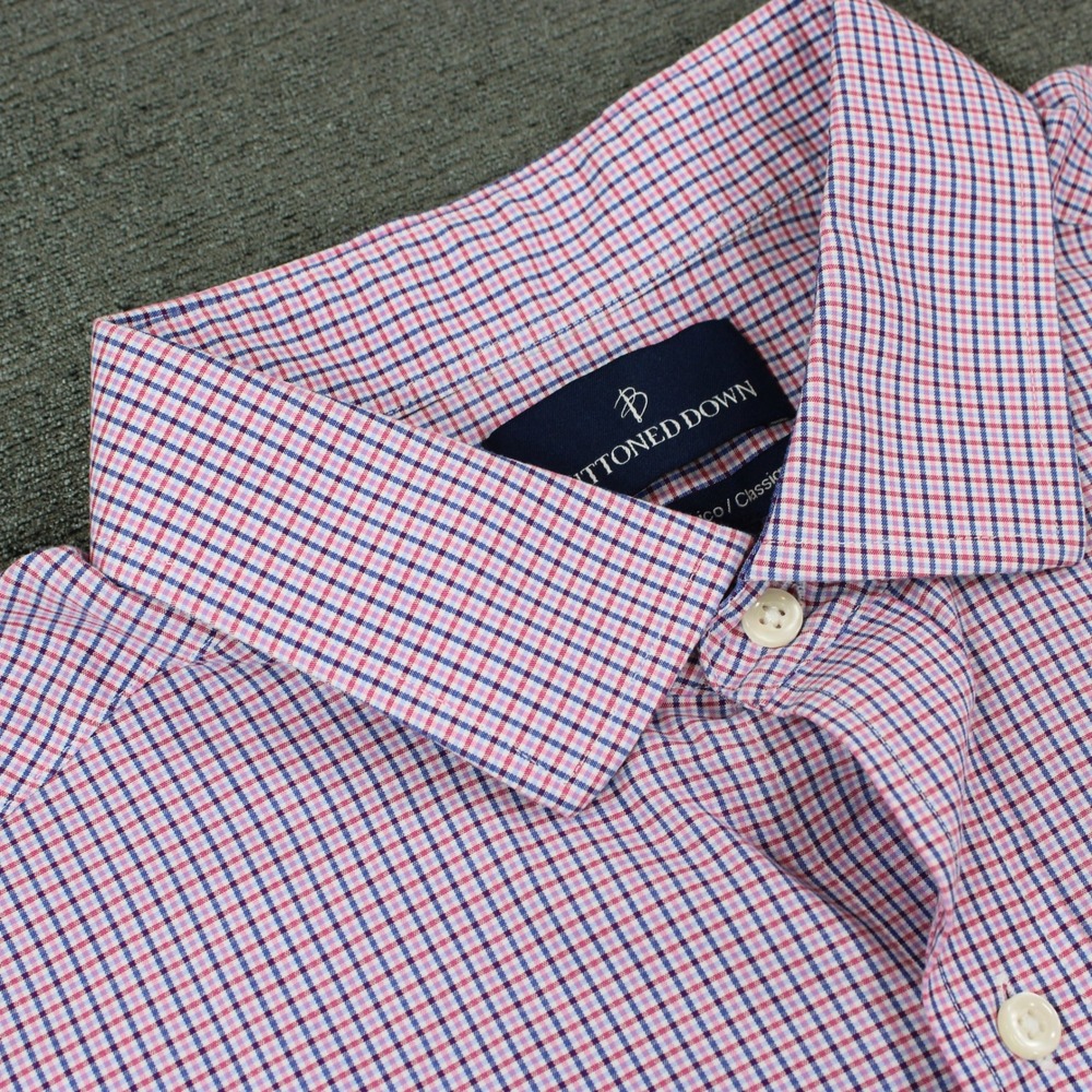 Buttoned Down Mens Classic Fit Pink Navy Micro Check Dress Shirt 17.5 37